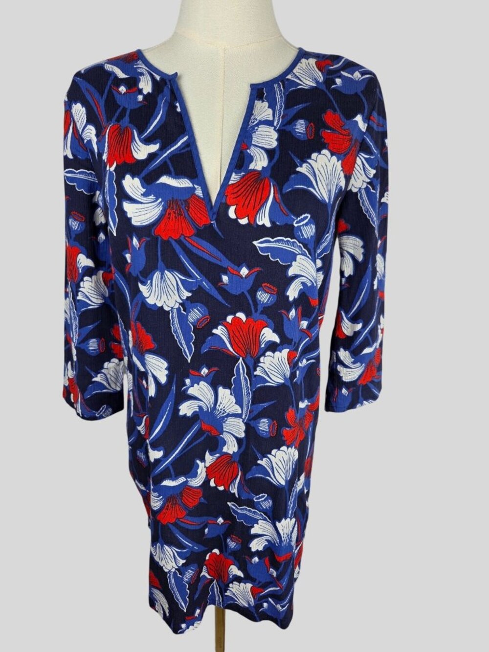 J. Crew Floral VNeck Tissue Tunic Top XS Blouse Blue Red White Swim Coverup Boho
